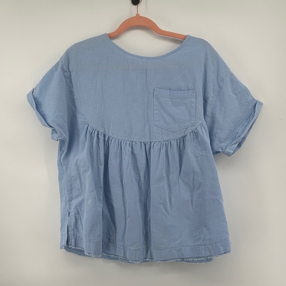 No Brand Tops - Cottagecore Soft Girl Casual Chin Farmcore Coquette Feminine Blue 100%Cotton SZL